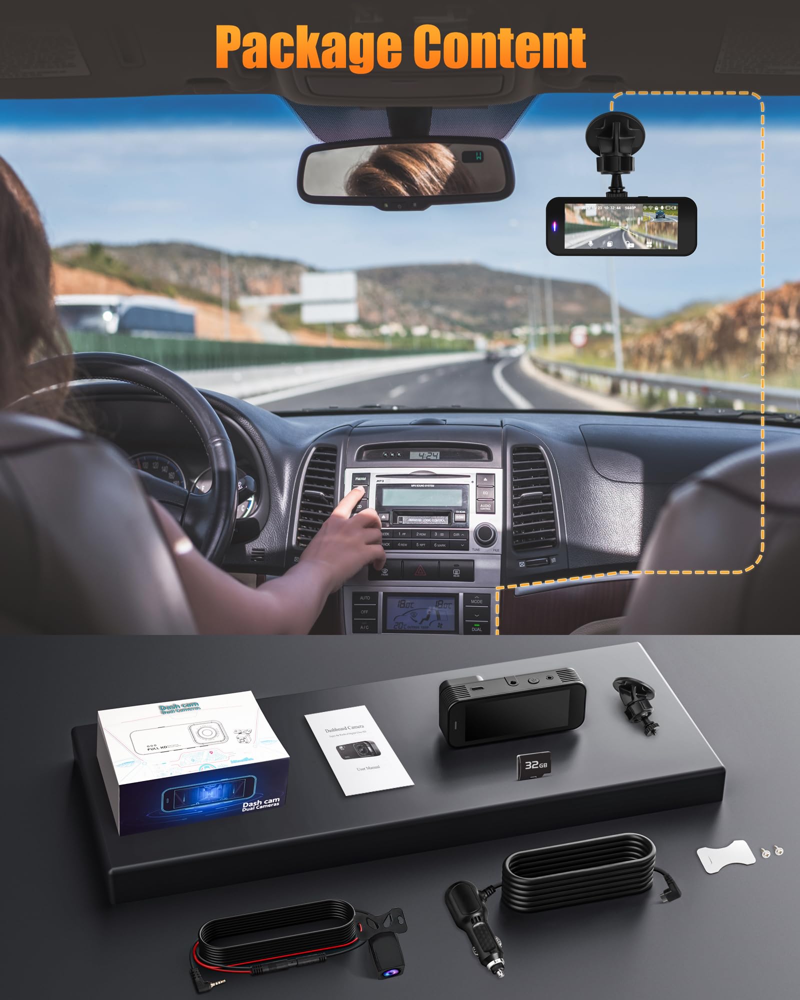 Dash Camera for Cars, 4K+1080P Dash Cam Front and Rear with 5G WiFi, Built-in 32GB Card, Night Vision, G-Sensor, 24H Parking Mode, Loop Recording 🍁 All In One Marketplace Canada