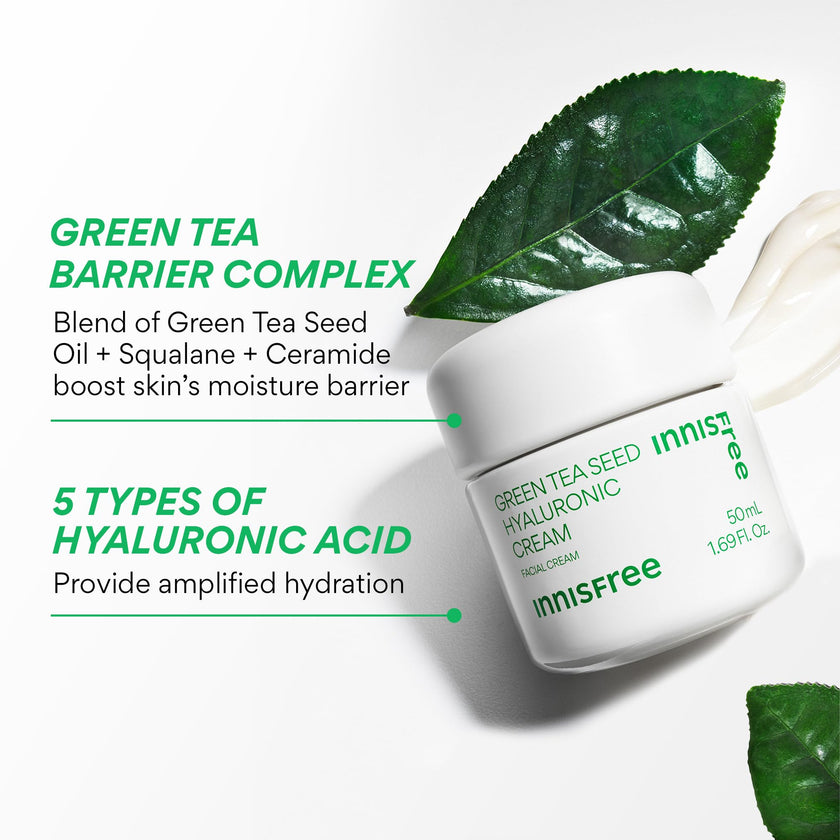innisfree Jumbo Green Tea Seed Hyaluronic Acid Cream With Barrier Boosting Complex and Ceramide, Korean Hydrating Face Moisturizer for Dry Skin 🍁 All In One Marketplace Canada