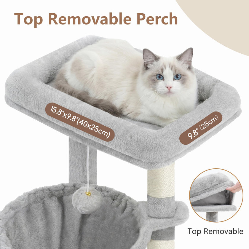 Gitelsnour Cat Tree, Cat Tower with condo, 2 Baskets, Large Platform, Scratch Board, Cat Scratching Posts for Indoor Cats, Light Gray GCT003SW 🍁 All In One Marketplace Canada