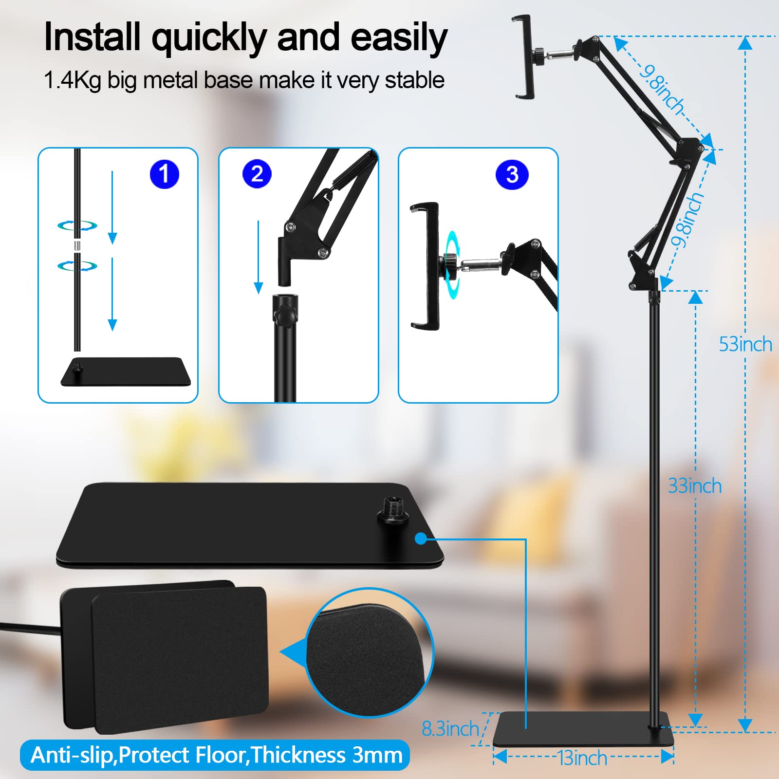 SAMHOUSING Tablet Floor Stand, Adjustable Universal 360-degree Rotatable Metal Tablet Holder, Phone Stand for iPad/iPhoneX/iPad Pro or Other 4.7~12.9 Inch-Screen Devices (Black) 🍁 All In One Marketplace Canada