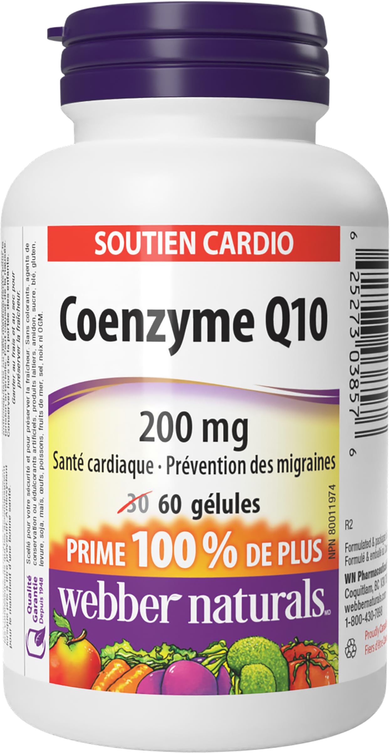 Webber Naturals Coenzyme Q10 (CoQ10) 200 mg, High Potency Antioxidant, Non-GMO, Gluten Free, 60 softgels, for Heart Health and Cellular Energy Production 🍁 All In One Marketplace Canada