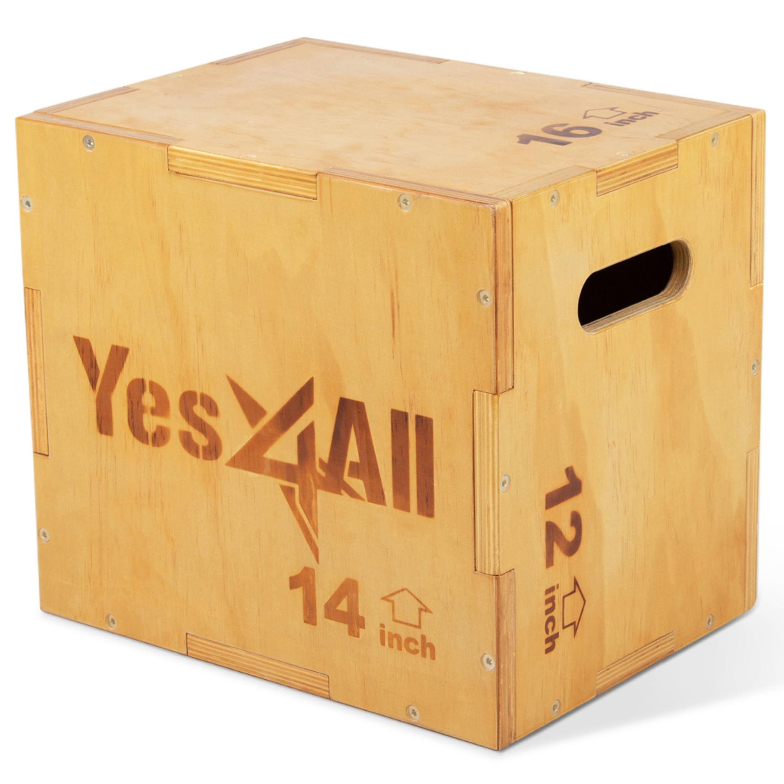 Yes4All 3-in-1 Wooden Plyo Box, Jumping Plyometric Step Platform for Home Gym, 450lb Capacity with Wide Built-in Handles (16