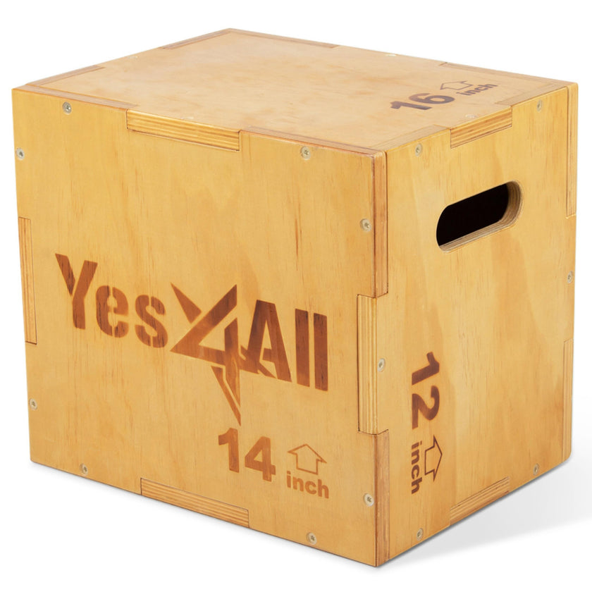 Yes4All 3-in-1 Wooden Plyo Box, Jumping Plyometric Step Platform for Home Gym, 450lb Capacity with Wide Built-in Handles (16