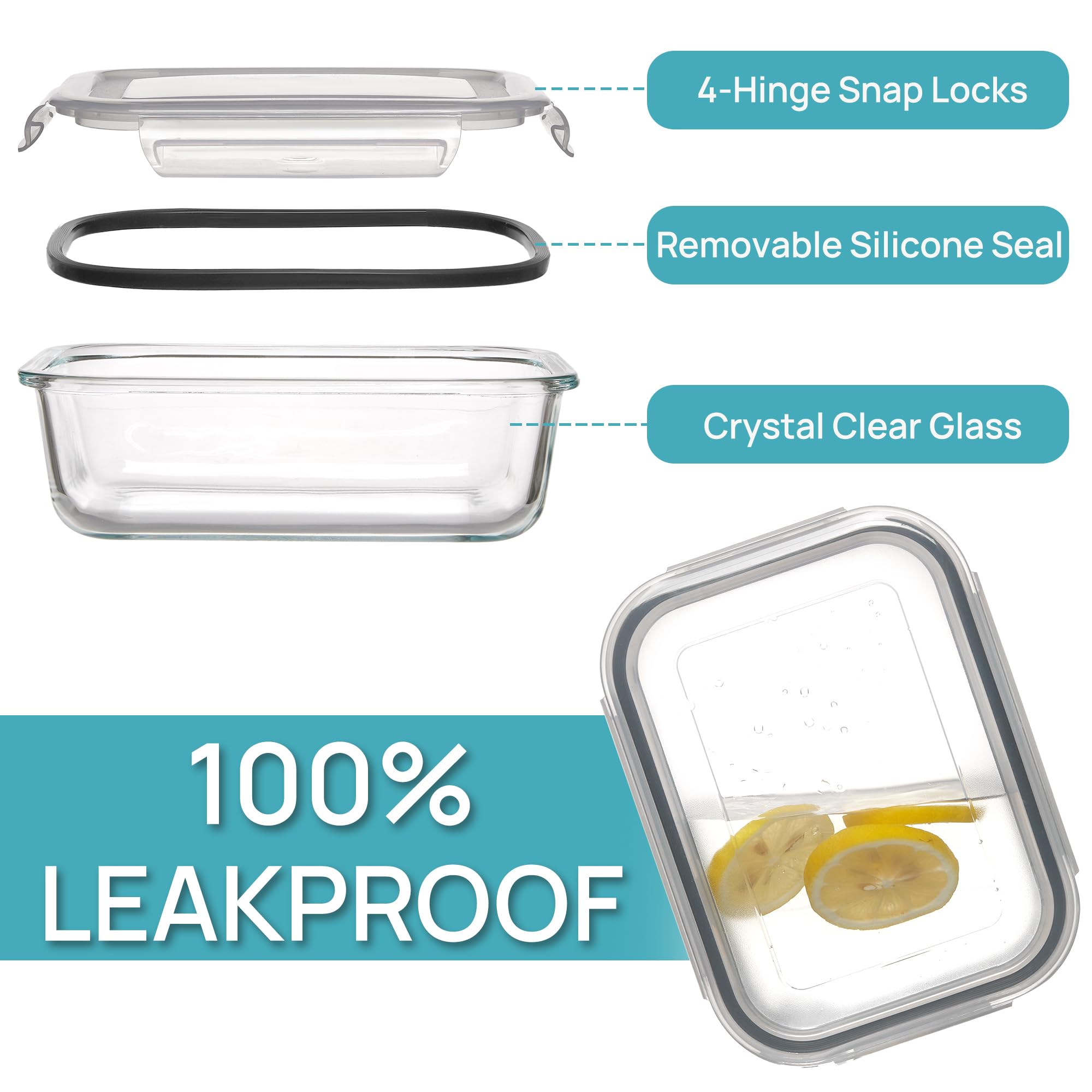 Vtopmart 5 Pack 22oz Glass Food Storage Containers with Lids, Meal Prep Containers, Airtight Lunch Bento Boxes with Snap Locking Lids for Microwave, Oven, Freezer and Dishwasher 🍁 All In One Marketplace Canada