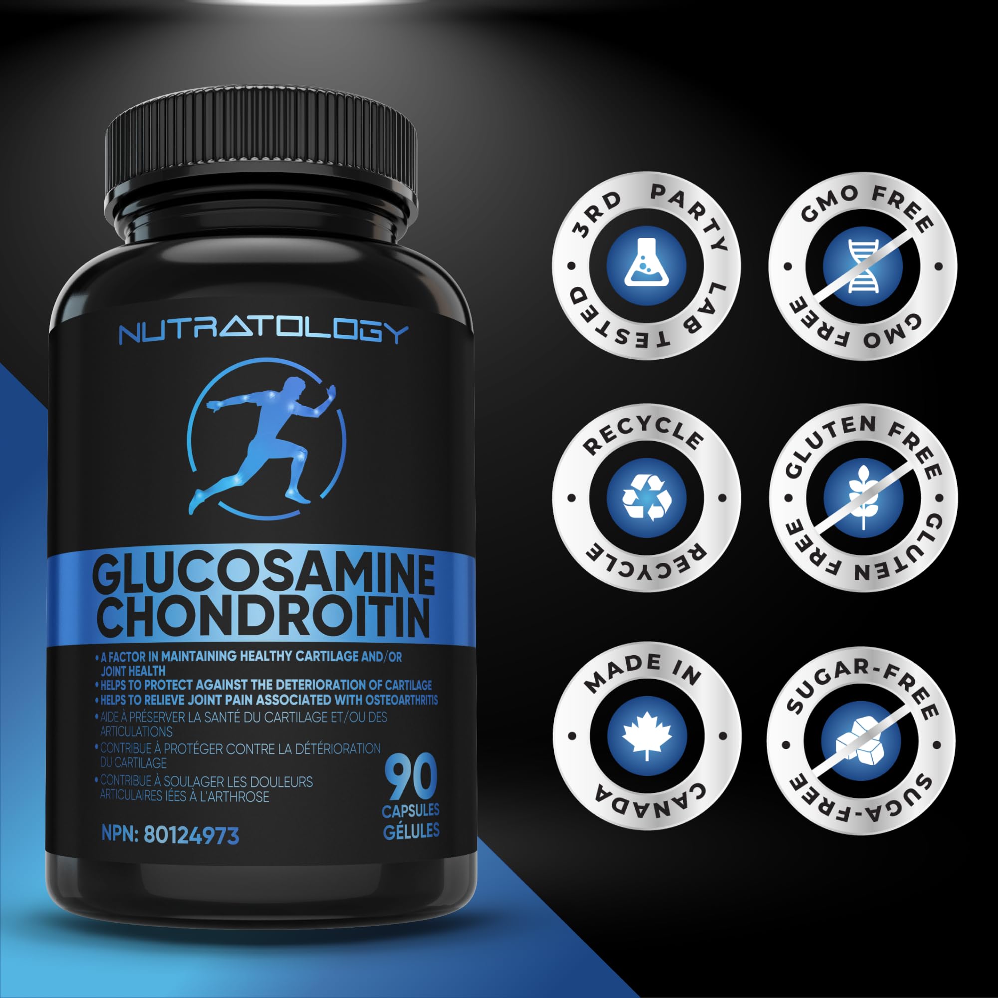 Nutratology® Glucosamine Joint Supplement with Chondroitin, MSM & Turmeric | Canadian-Made | Joint Pain Relief Supplements - 1500MG Glucosamine - Supports Healthy Joints & Cartilage - 90 Capsules 🍁 All In One Marketplace Canada