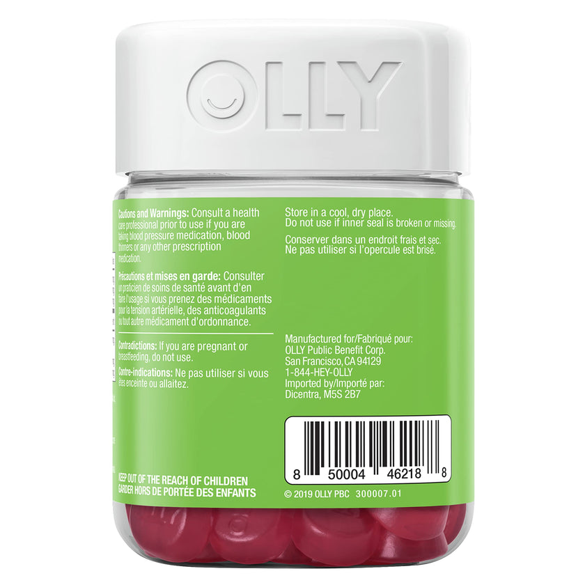 OLLY Daily Energy Gummy Supplement 100% caffeine-free energy vitamins Tropical Passion blend of vitamin B12, CoQ10 & Goji Berry 30 day supply 60 gummies 🍁 All In One Marketplace Canada