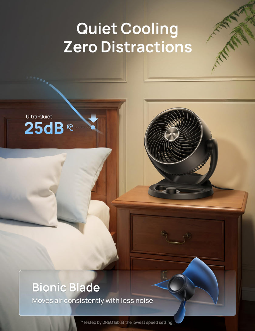 DREO Fan for Bedroom, 12 Inches, 70ft Powerful Airflow, 25db Quiet Table Air Circulator Fans for Whole Room, 120° Adjustable Tilt Desk Fan, 3 Speeds, Desktop Fan for Home, Office, Kitchen, RV 🍁 All In One Marketplace Canada
