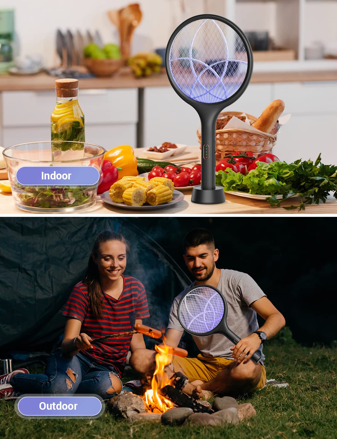 YISSVIC Bug Zapper Racket Electric Fly Swatter Fly Zapper Indoor Outdoor Rechargeable (Black-2 Piece) 🍁 All In One Marketplace Canada