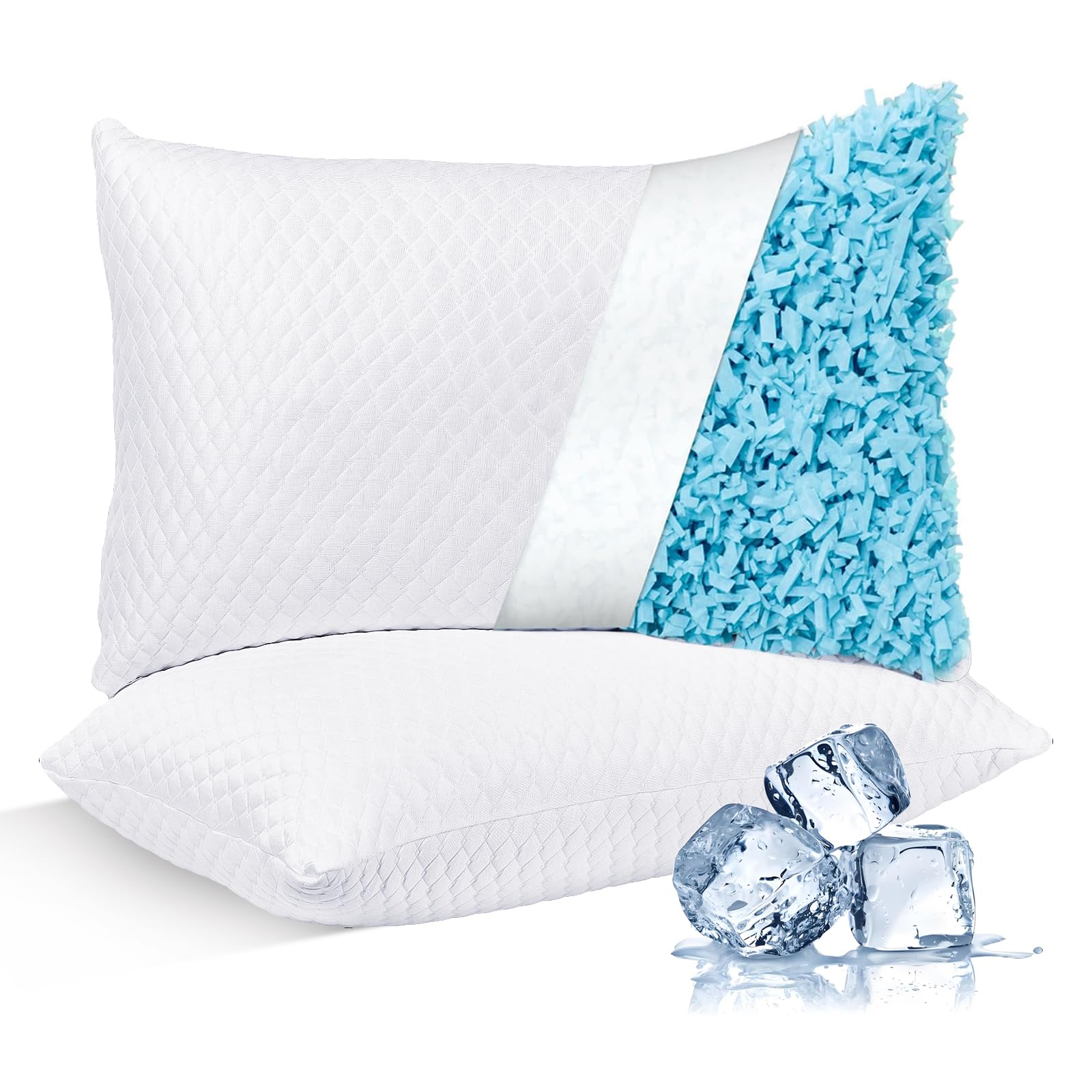 NTCOCO Cooling Bed Pillows Queen Size Pack of 2 for Sleeping Shredded Memory Foam Bed Pillows Adjustable Gel for Side Stomach Back Sleepers Washable Removable Cover Cover 🍁 All In One Marketplace Canada
