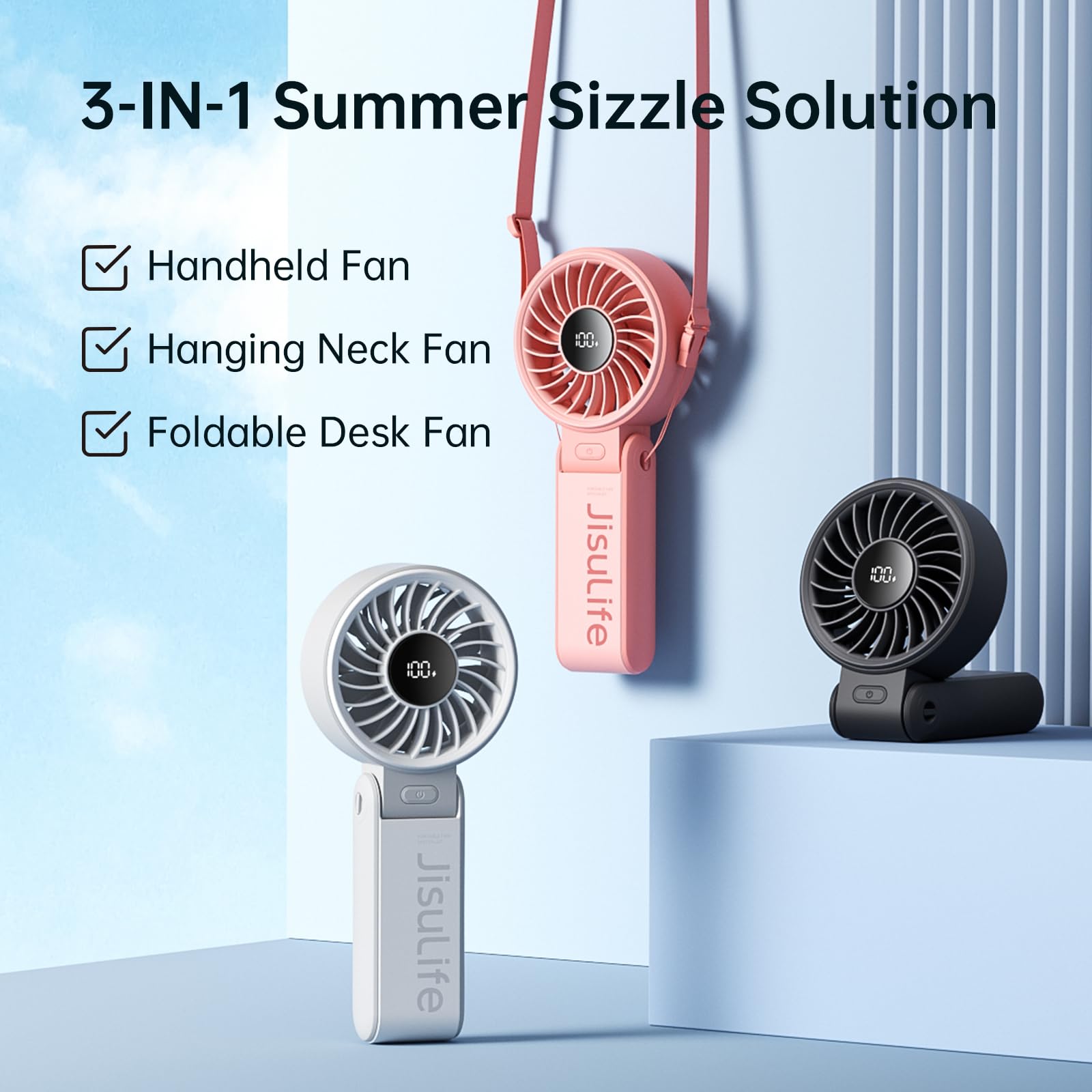 JISULIFE Handheld Fan Life7 – Ultimate Flexibility: High-Power Motor, LED Display, 5000mAh Rechargeable, 5-Speed, Foldable Design, 3-IN-1 Portable Hand/Desk/Neck Fan for Travel, Gift for Women (Black) 🍁 All In One Marketplace Canada