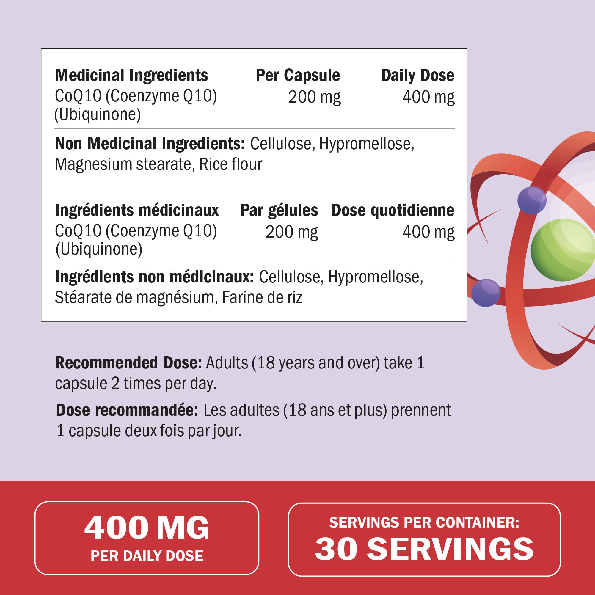 CoQ10 Supplement | Ultra Strength 400MG Per Daily Dose | Migraine, Headache & Heart Health Support | Coenzyme Q10 to Reduce Migraine Frequency & Support Cardiovascular Health | Made in Canada & Non-GMO | 30 Day Supply | 60 Ct