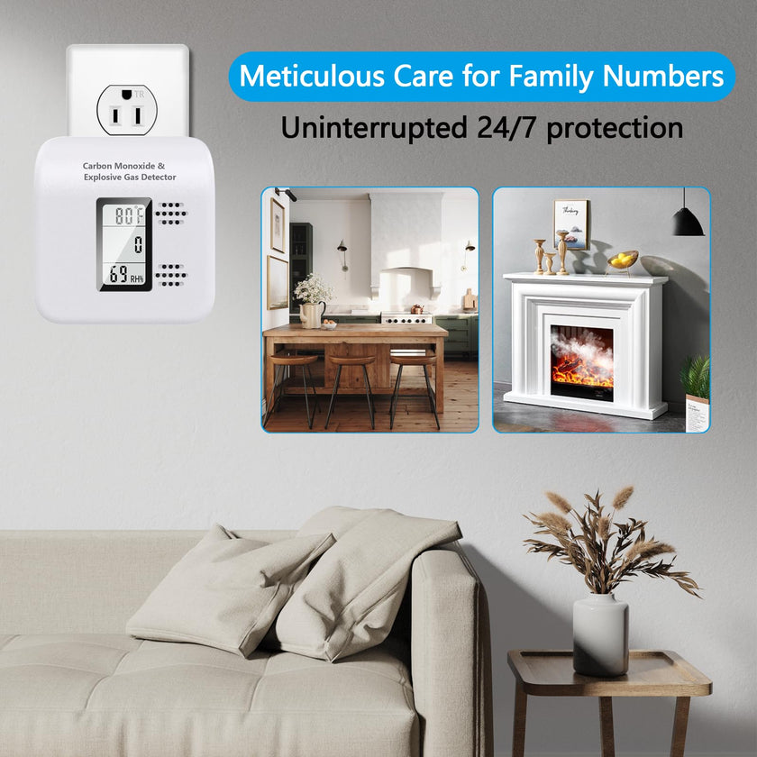 4-in-1 Upgraded Natural Gas Leak Detector and Carbon Monoxide Detectors,Carbon Monoxide Detectors Plug in with Temperature & Humidity Monitor CO Methane Propane Alarm for Home RV Hotel (1Pack White) 🍁 All In One Marketplace Canada