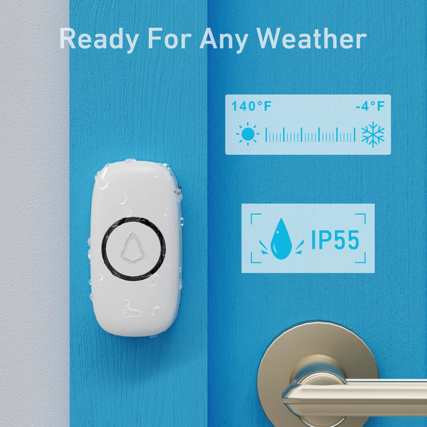 SECRUI Wireless Doorbell, Easy Installation, Adjustable Volumes, 58 Chimes, 1000Ft Operating Range, Waterproof, LED Indicator, White 🍁 All In One Marketplace Canada