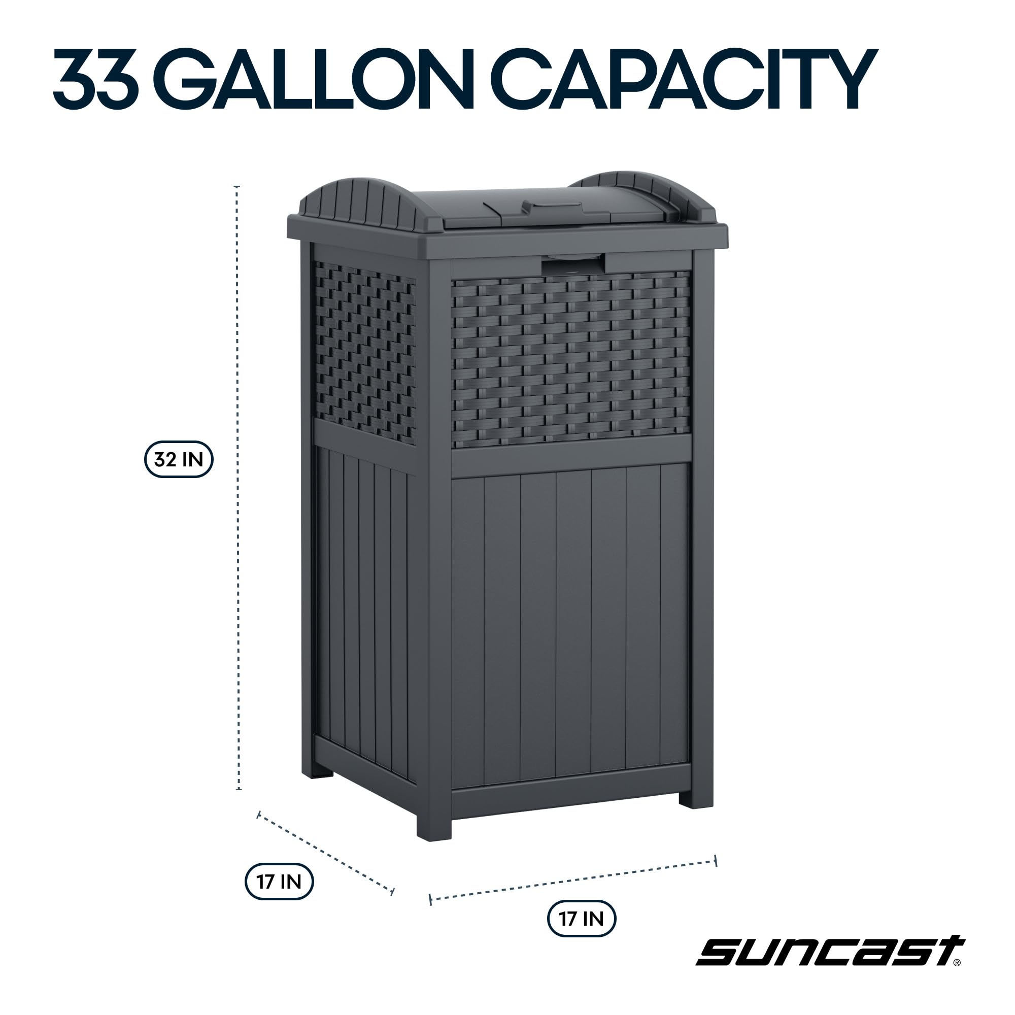 Suncast 33 Gallon Wicker-Style Hideaway Trash Can with Secure Latching Lid and Weather-Resistant Construction for Patio, Cyberspace Grey, Made in the USA 🍁 All In One Marketplace Canada