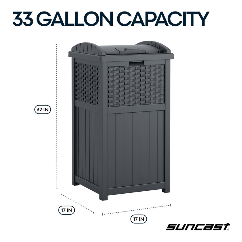 Suncast 33 Gallon Wicker-Style Hideaway Trash Can with Secure Latching Lid and Weather-Resistant Construction for Patio, Cyberspace Grey, Made in the USA 🍁 All In One Marketplace Canada