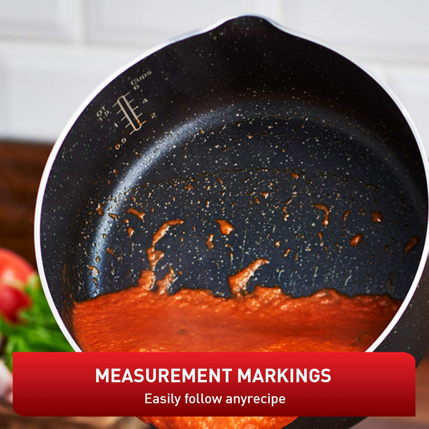T-FAL, Signature, Non Stick Non Toxic Pots and Pan Set, 24cm (10 in)/ 30cm (12 in), Stone Effect Cookware Set, Thermo Spot Heat Indicator, Metal Utensil Safe,Black, Oven-Safe up to 175˚C/350˚F 🍁 All In One Marketplace Canada