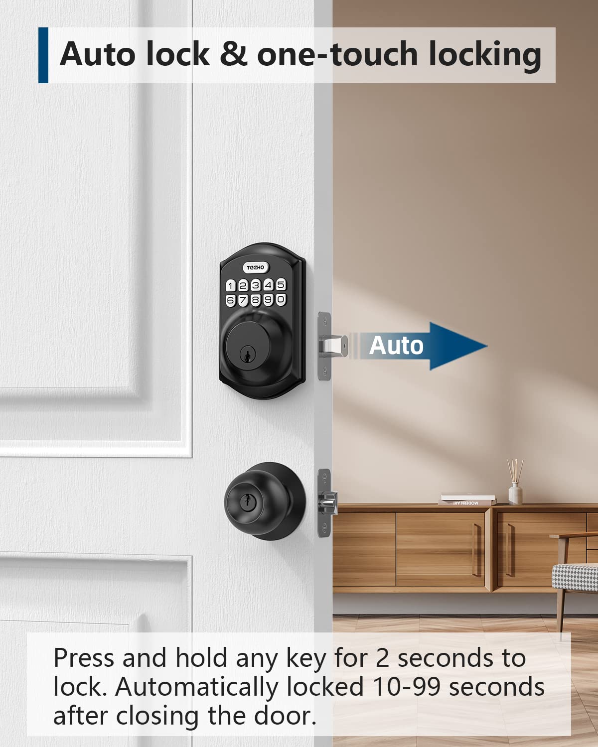 TEEHO TE001 Keyless Entry Door Lock with Keypad - Smart Deadbolt Lock for Front Door with 2 Keys - Auto Lock - Easy Installation - Matte Black 🍁 All In One Marketplace Canada
