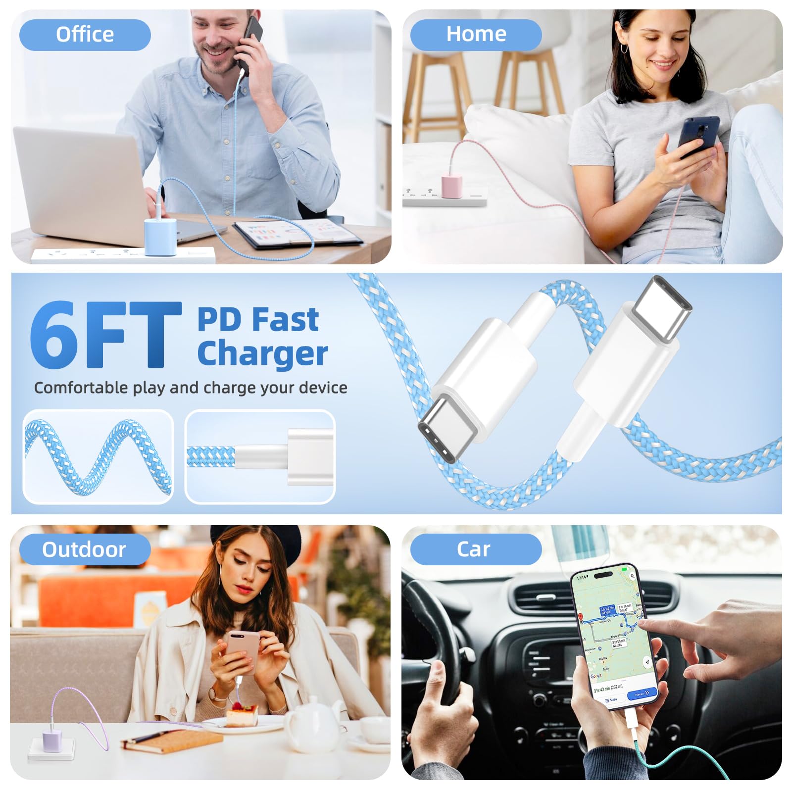 4 Pack USB C Charger for iPhone 16 15 Charger Fast Charging, 20W USB C Fast Charger Block with 6FT USB C to C Cable for iPhone 16 15 Pro Max/15 Plus/iPad Pro12.9/11,iPad Air,iPad mini Android Phones 🍁 All In One Marketplace Canada