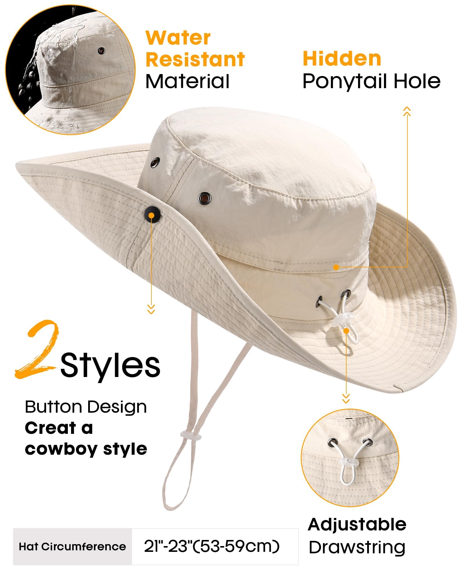 FURTALK Sun Hat for Women Men UV Protection Safari Hat Womens Summer Wide Brim Packable UPF50 Hiking Fishing Cowboy Style hat Beige 🍁 All In One Marketplace Canada