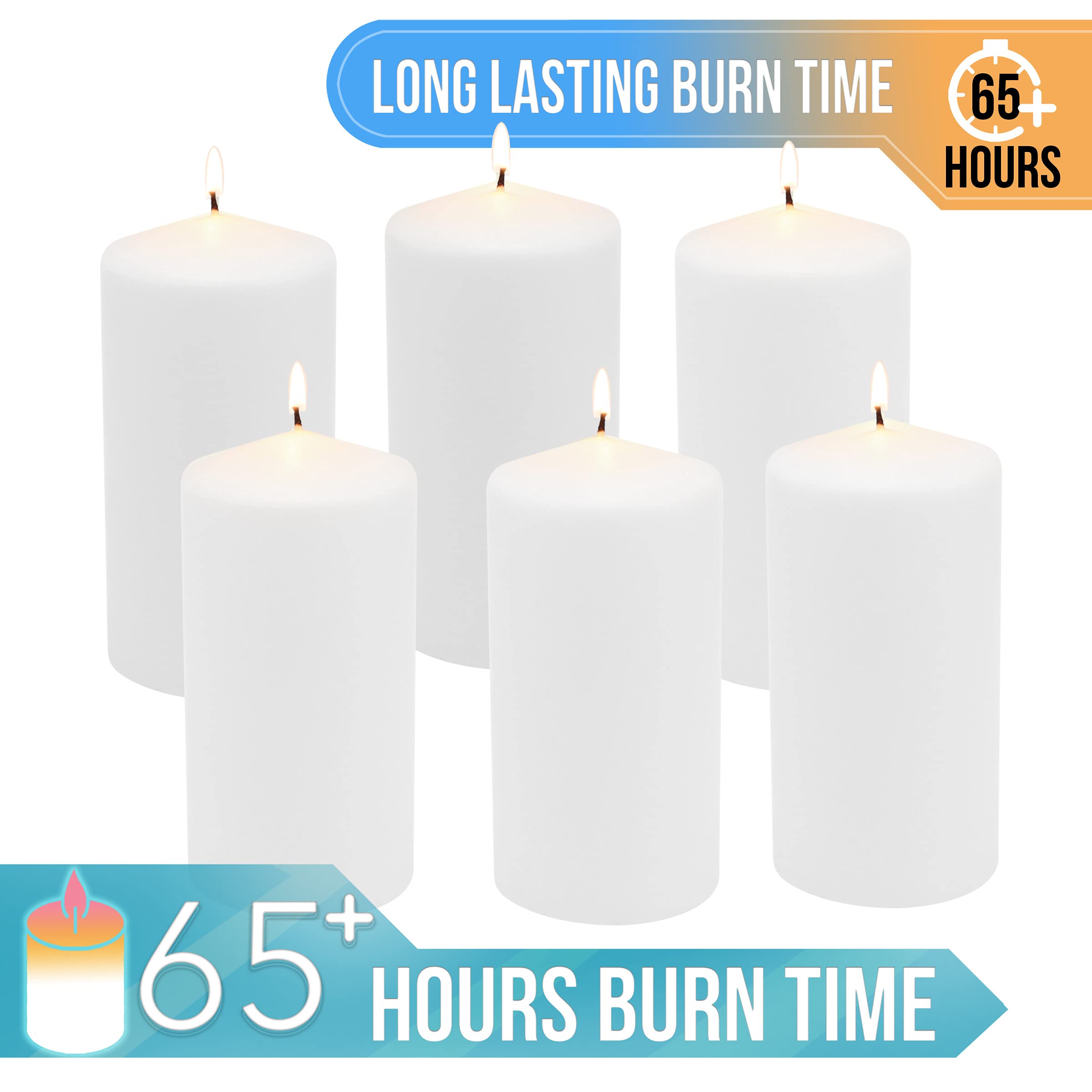 Stonebriar Unscented White Tall Pillar Candles, 65 Hour Burning Candle Pillars, Perfect for Decor, Weddings, Emergencies 3