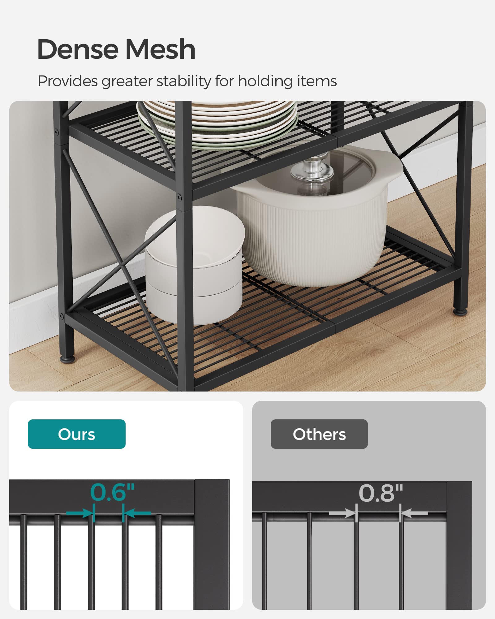 SONGMICS 5-Tier Metal Storage Rack, Shelving Unit with X Side Frames, Dense Mesh, 12.6 x 23.6 x 57.3 Inches, for Entryway, Kitchen, Living Room, Bathroom, Industrial Style, Ink Black UBSC165B01 🍁 All In One Marketplace Canada