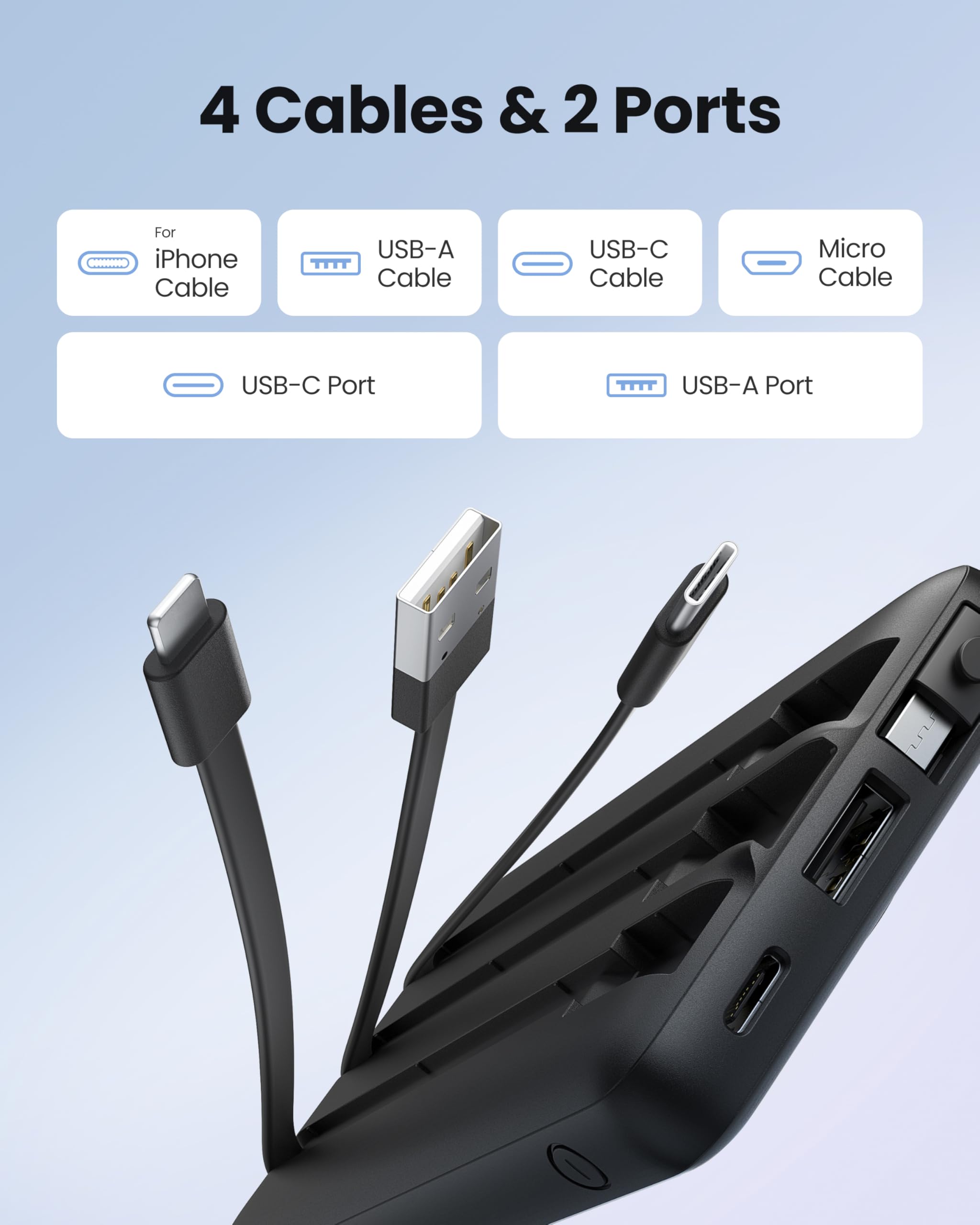 Coowisty Slim Power Bank 10000mAh, Portable Charger Built in 4 Cables 🍁 All In One Marketplace Canada