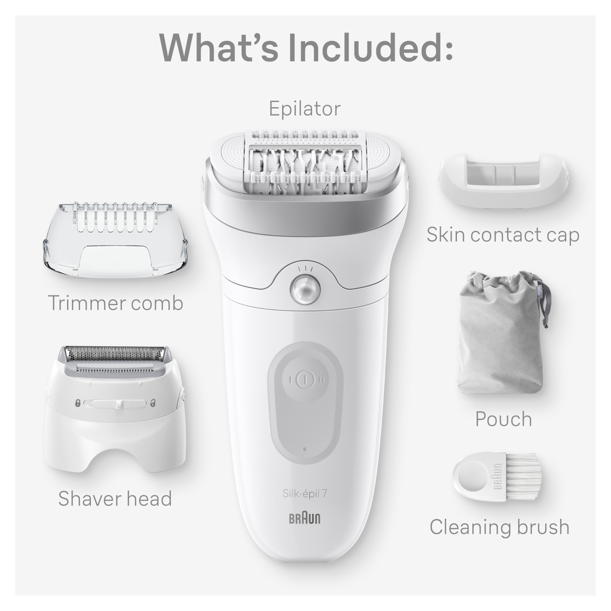 Braun Silk-épil 7 Epilator, Wet and Dry, Wide Head, Includes Shaver Head and Trimmer Comb, SE7-041, Silver 🍁 All In One Marketplace Canada