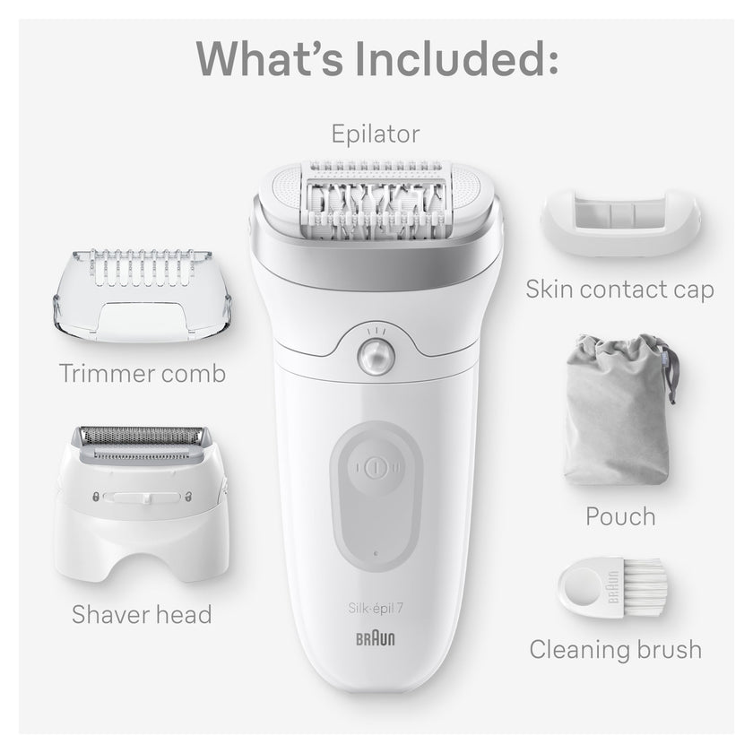 Braun Silk-épil 7 Epilator, Wet and Dry, Wide Head, Includes Shaver Head and Trimmer Comb, SE7-041, Silver 🍁 All In One Marketplace Canada