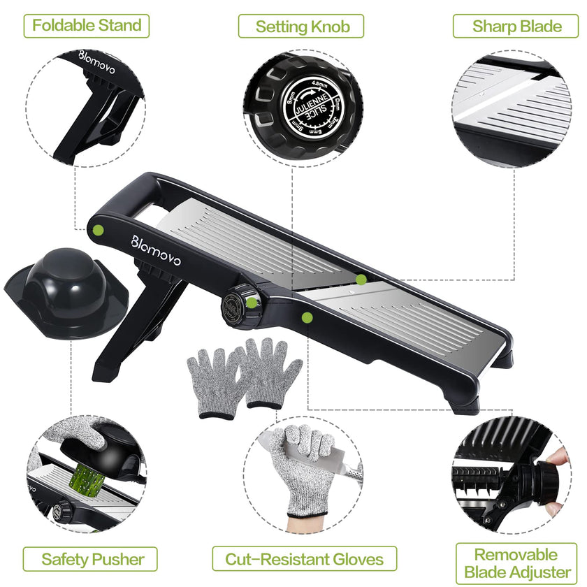 Blamovo Mandoline Slicer for Kitchen, Vegetable Mandolin Slicer with Adjustable Thickness by One-Knob Control, Veggie Fruit Potato Slicer Julienne, with Safety Gloves 🍁 All In One Marketplace Canada