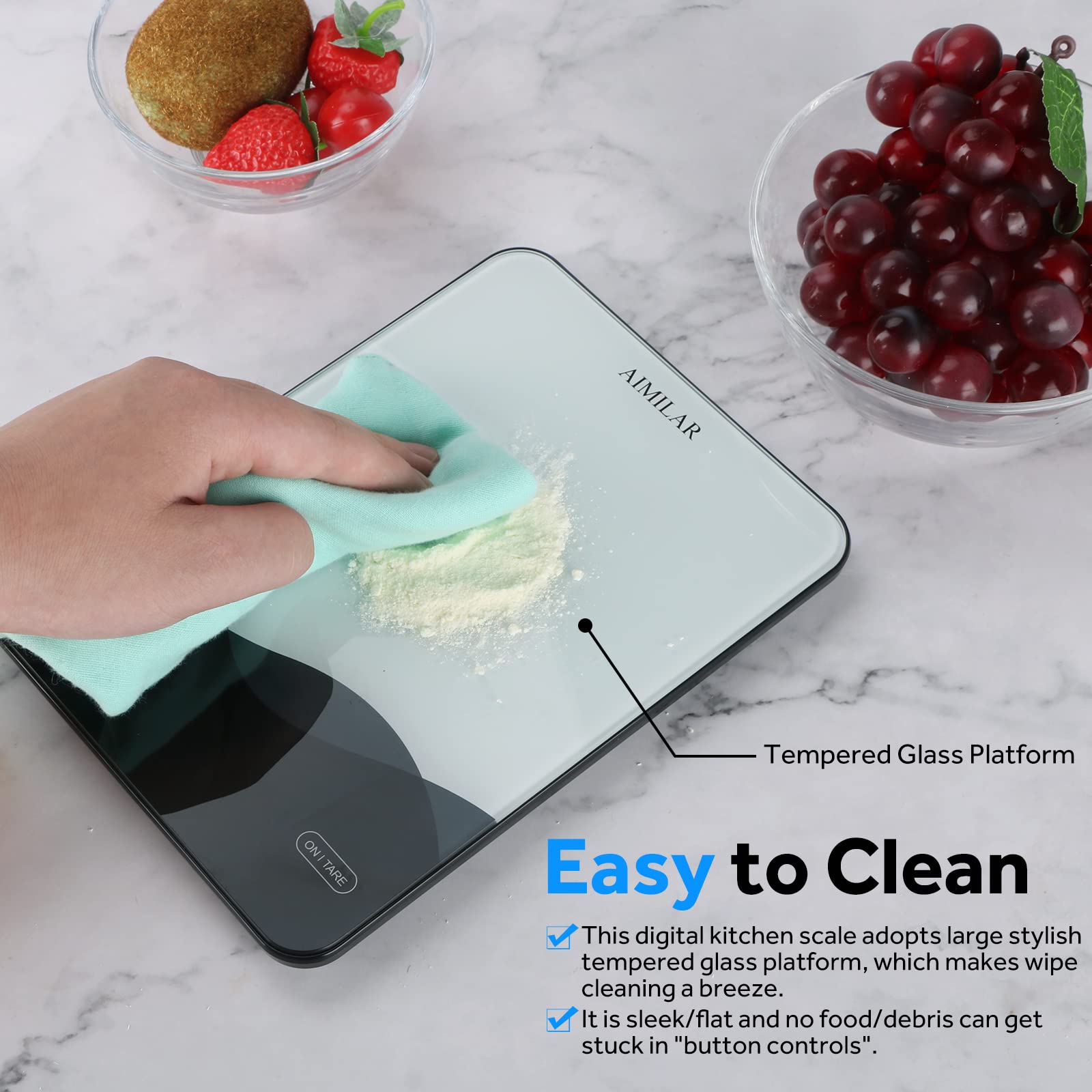 AIMILAR Digital Kitchen Scale 22lb/10kg USB-C Rechargeable, Tempered Glass Top Easy Clean, LED Touch Screen No Buttons, Auto Shut Off 🍁 All In One Marketplace Canada