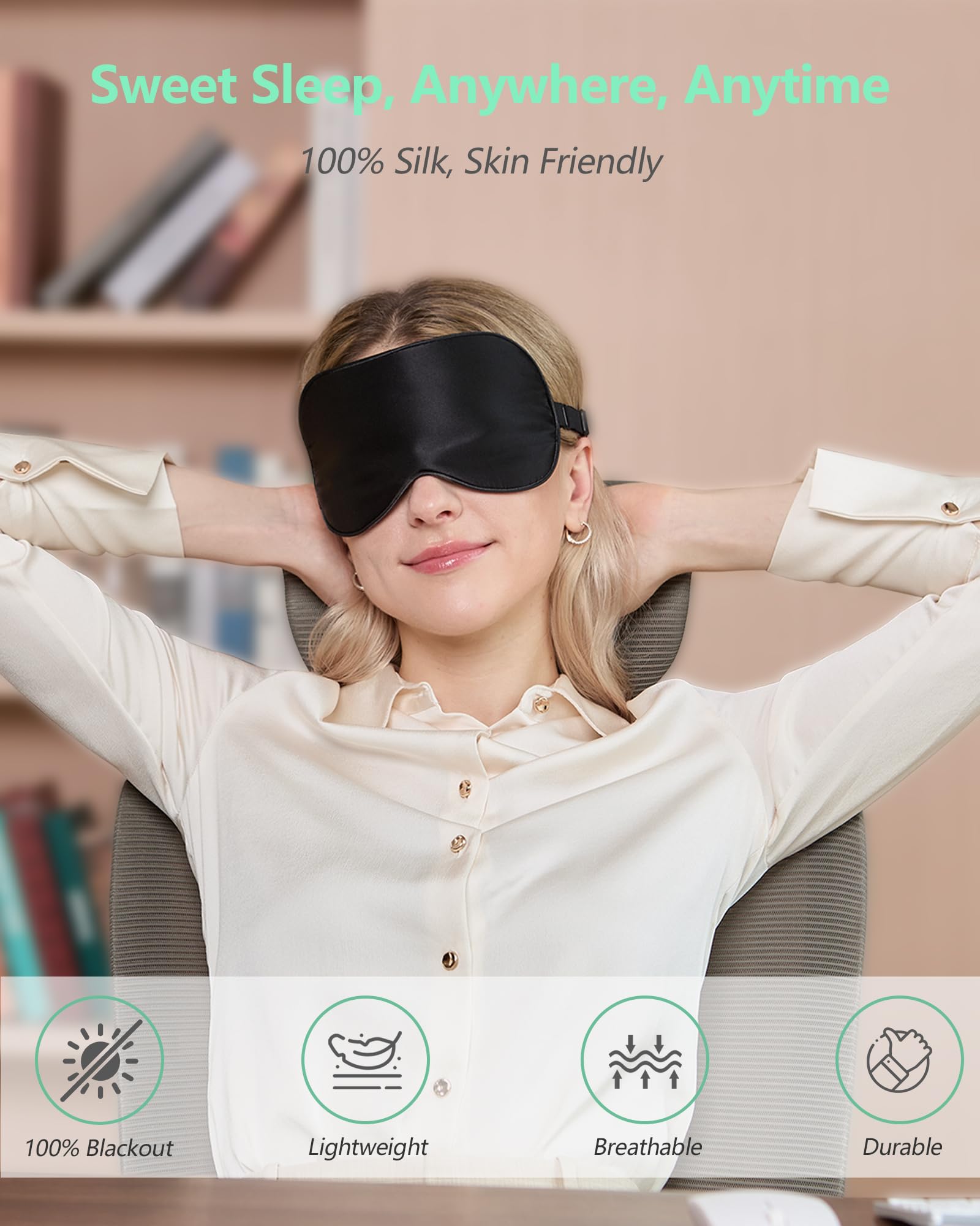 BeeVines Silk Sleep Mask for Men, 2 Pack 100% Natural Mulberry Silk Eye Mask with Adjustable Strap, Sleeping Aid Blindfold for Nap, Soft Eye Sleep Shade Cover, 100% Blocks Light Reduces Puffy Eyes (Black) 🍁 All In One Marketplace Canada