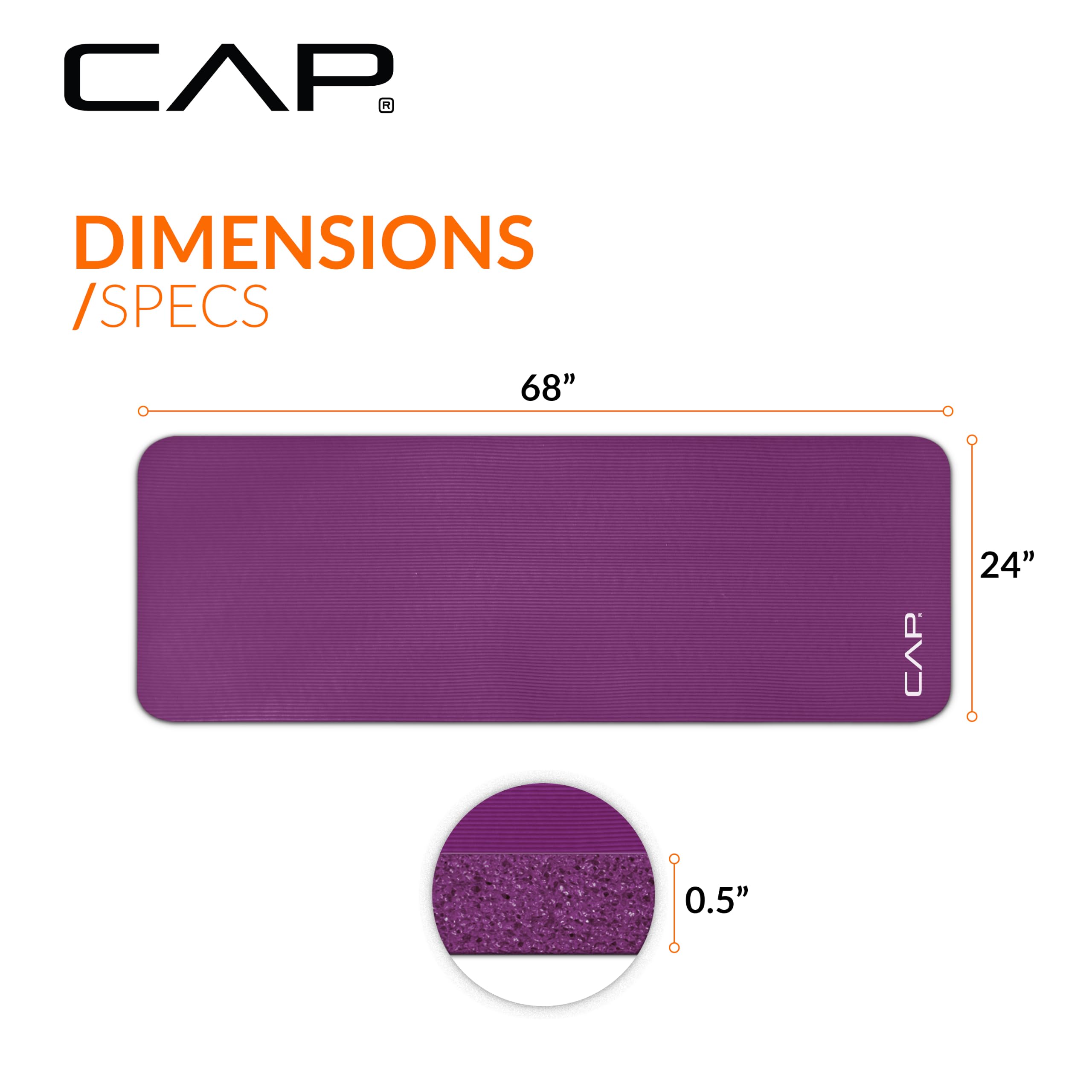 CAP Barbell High Density Exercise Yoga Mat with strap, 68
