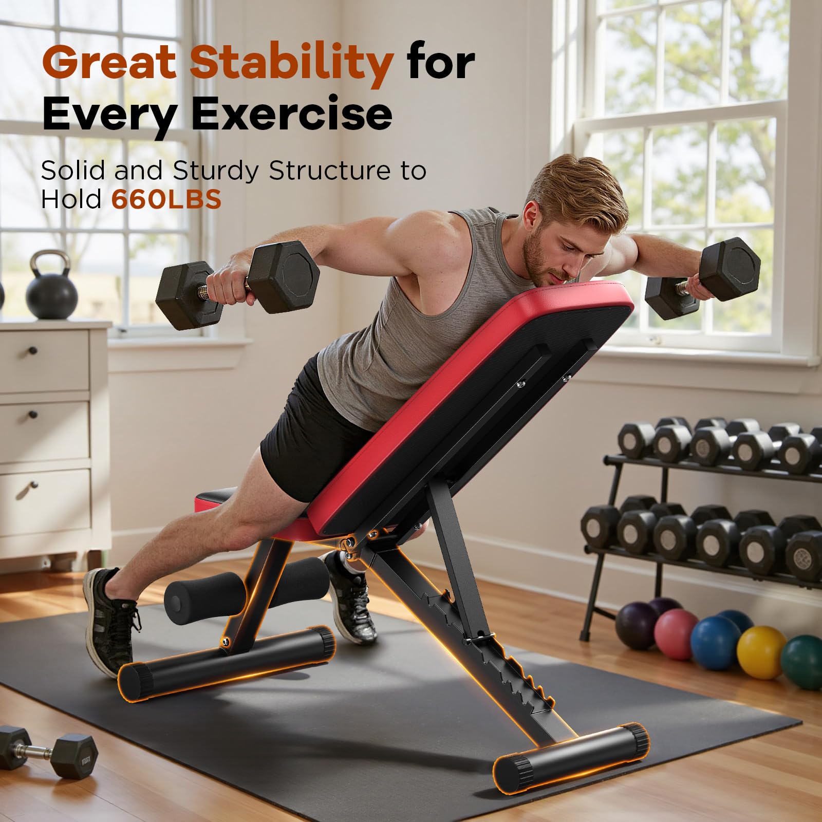 NICEPEOPLE Foldable Basic Weight Bench for Home Gym, Workout Bench with 8 Backrests, 660LBS Weight Capacity Adjustable Bench 🍁 All In One Marketplace Canada