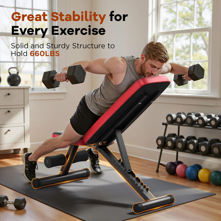 NICEPEOPLE Foldable Basic Weight Bench for Home Gym, Workout Bench with 8 Backrests, 660LBS Weight Capacity Adjustable Bench 🍁 All In One Marketplace Canada