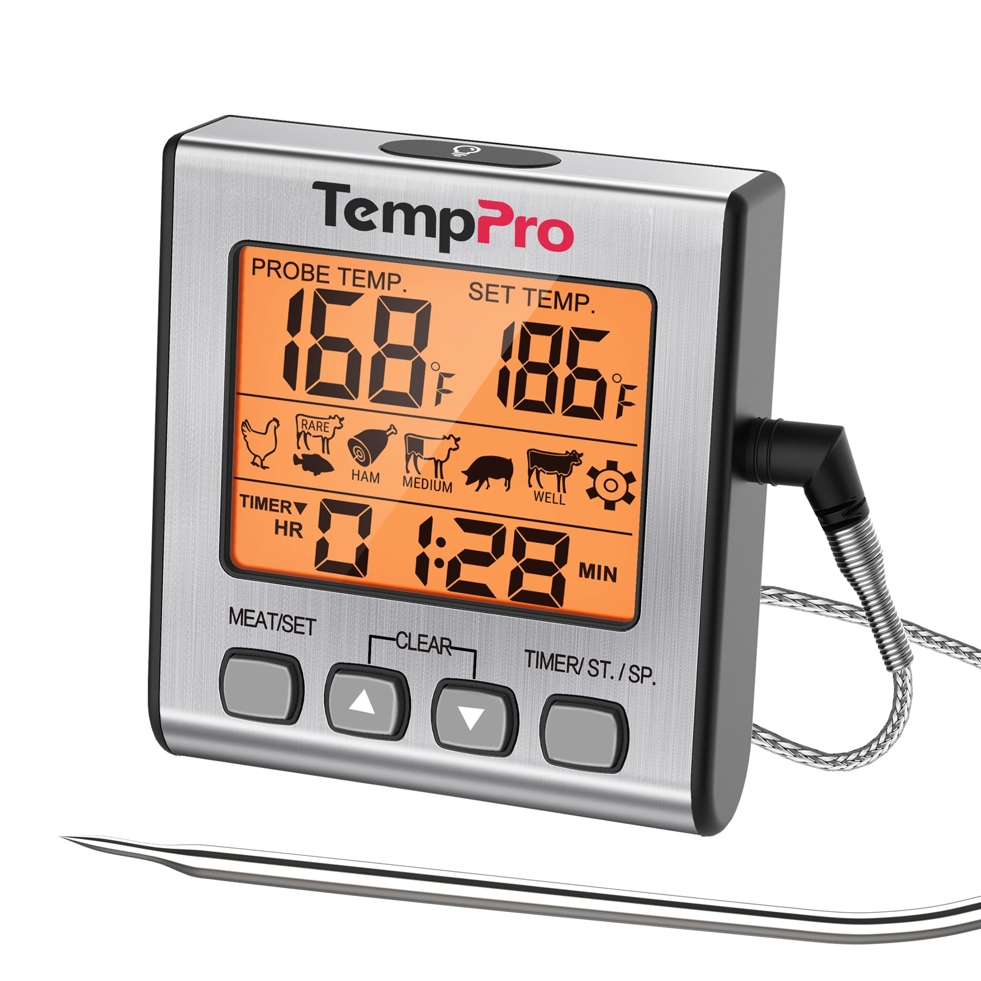 TempPro Digital Meat Thermometer for Cooking and Grilling, BBQ Food Thermometer with Backlight and Kitchen Timer, Grill Temperature Probe Thermometer for Smoker, Oven, Baking,Oil(Previously ThermoPro) 🍁 All In One Marketplace Canada