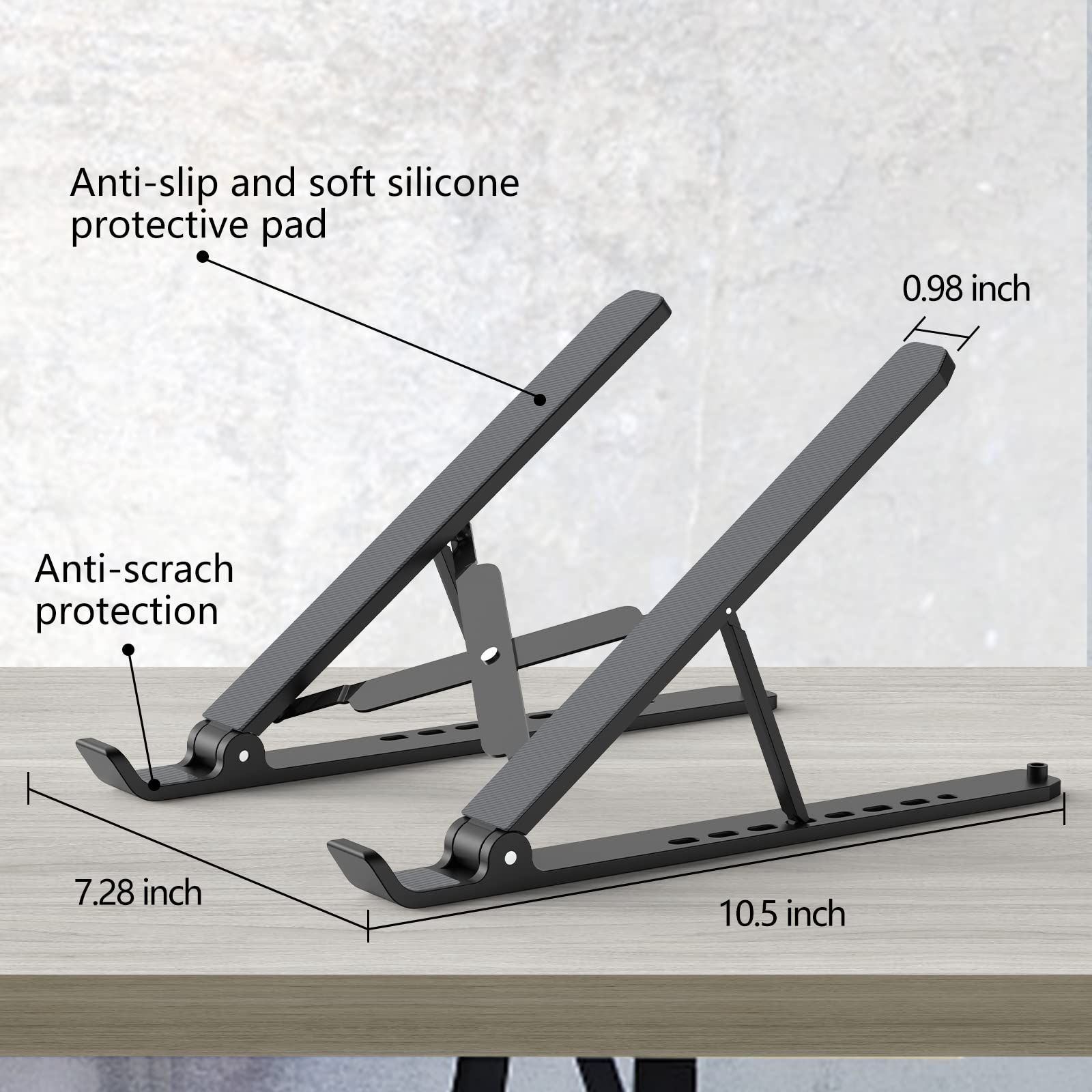 Laptop Stand for Desk, Adjustable Laptop Riser ABS+Silicone Foldable Portable Laptop Holder, Ventilated Cooling Pad Notebook Stand for 10-15.6” Laptops,Tablet-Black 🍁 All In One Marketplace Canada