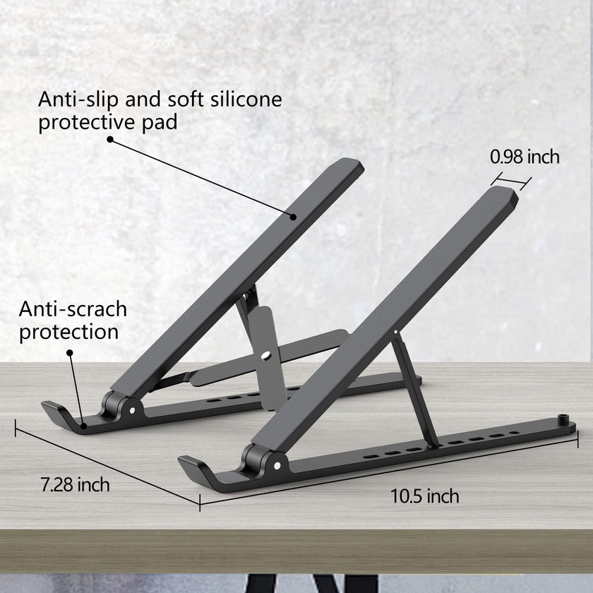 Laptop Stand for Desk, Adjustable Laptop Riser ABS+Silicone Foldable Portable Laptop Holder, Ventilated Cooling Pad Notebook Stand for 10-15.6” Laptops,Tablet-Black 🍁 All In One Marketplace Canada
