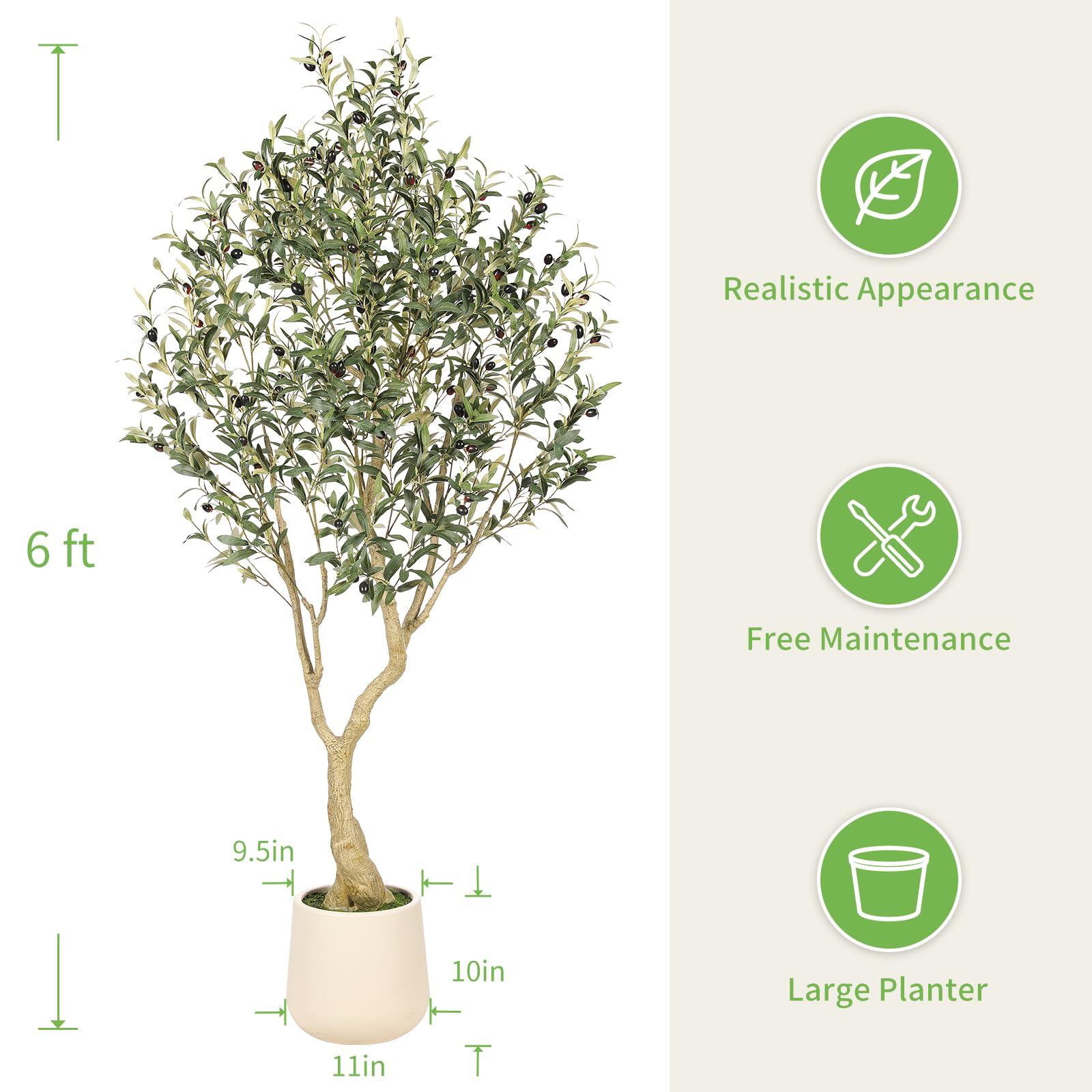 Realead 6ft Artificial Olive Tree with Tall Exquisite Planter - Realistic Faux Olive Tree with Thick Trunk and Lifelike Fruits - Large Fake Olive Tree for Home Office Decor 🍁 All In One Marketplace Canada
