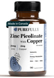 PUREFULLY Zinc Picolinate 25mg with Copper 2mg Capsules - Multi-Mineral Zinc with Copper Supplement for Immune Support - Vegan, Gluten Free (90 capsules) 🍁 All In One Marketplace Canada