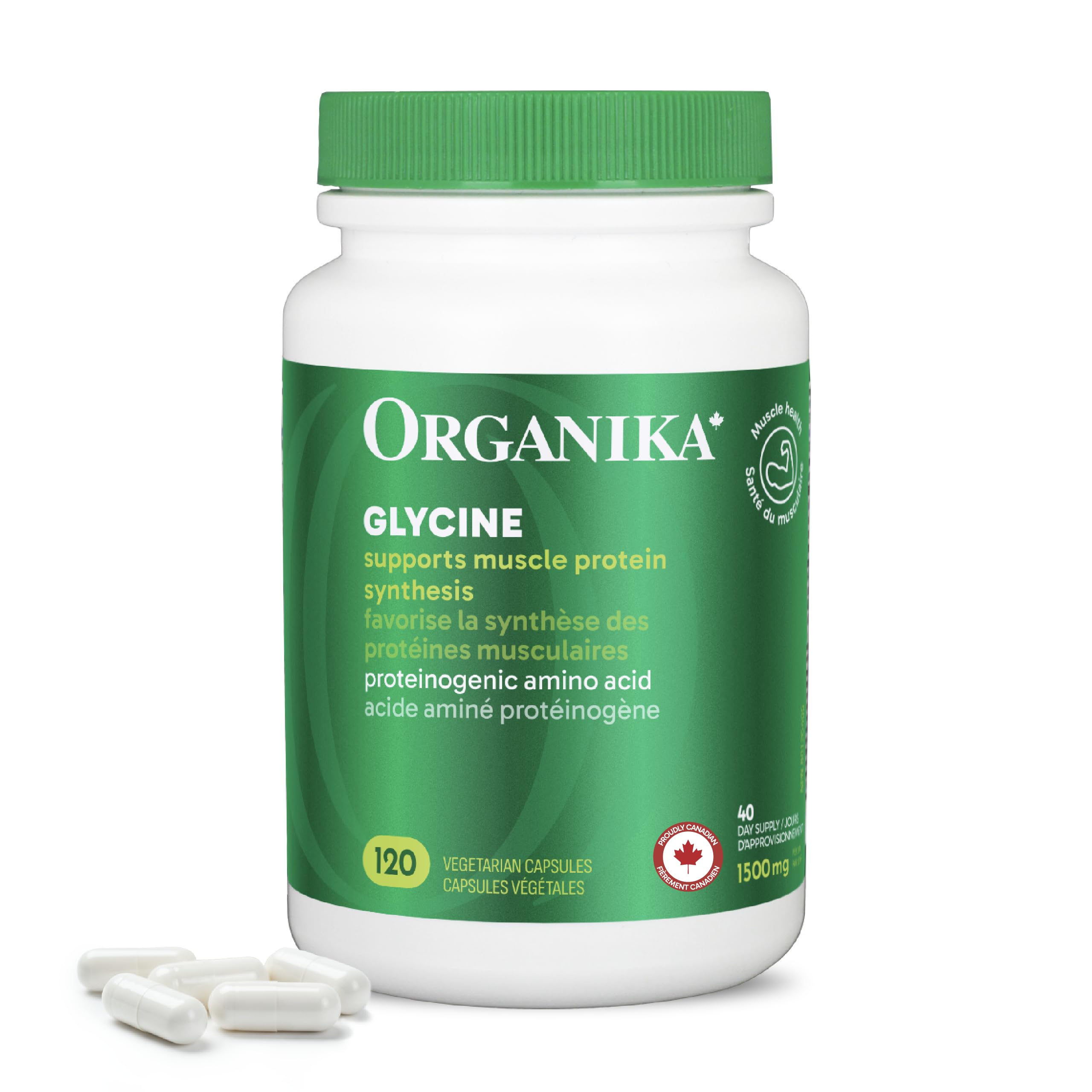 Organika Canadian-Made Glycine - Proteinogenic Amino Acid - Aids Protein Synthesis, Collagen Formation, Joint and Muscle Health, Calming Effect - 120caps 🍁 All In One Marketplace Canada