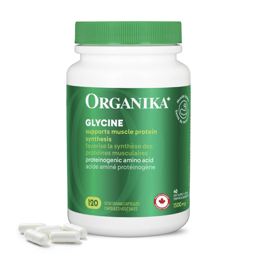 Organika Canadian-Made Glycine - Proteinogenic Amino Acid - Aids Protein Synthesis, Collagen Formation, Joint and Muscle Health, Calming Effect - 120caps 🍁 All In One Marketplace Canada