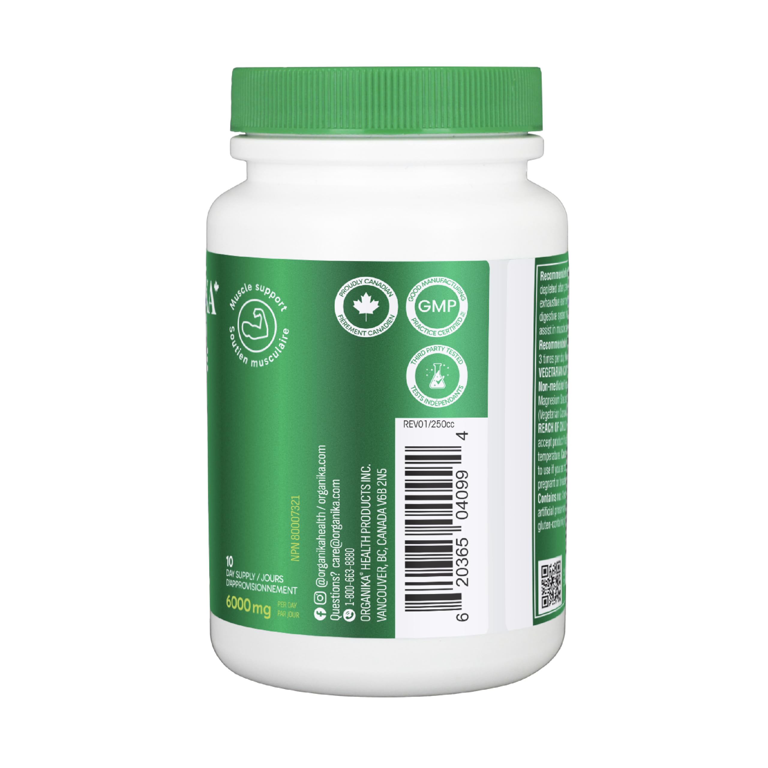 Organika Canadian-Made L-Glutamine - High-Absorption Formula - For Better Immune Defense, Muscle Recovery and Gut Health | 500mg 120vcaps 🍁 All In One Marketplace Canada