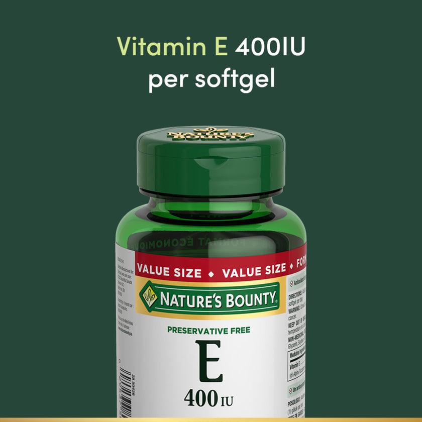 NATURE'S BOUNTY Vitamin E, 400 IU, Antioxidant, Preservative Free, 200 Softgels, 134 g 🍁 All In One Marketplace Canada