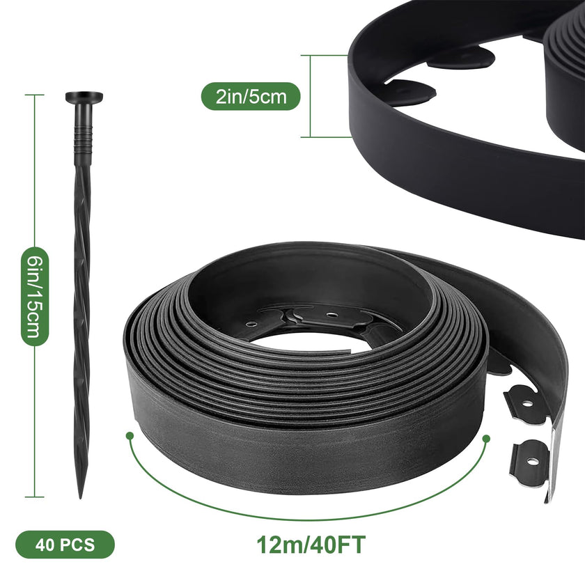 40Ft Garden Edging Border 2-inch Height with 40 Pcs 6-inch Plastic Stakes Landscape Edging Border Paver Edging Kit for Lawn, Yard, Flower Beds 🍁 All In One Marketplace Canada