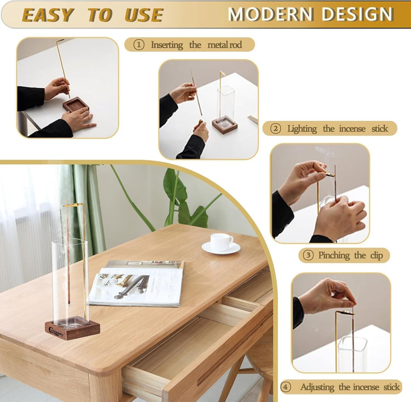Ceremony Incense Holder, Wooden Incense Holder for Sticks with Glass Ash Catcher, Anti-ash Incense Burner with a Ash Brush for Meditation Yoga Spa Room Decor 🍁 All In One Marketplace Canada