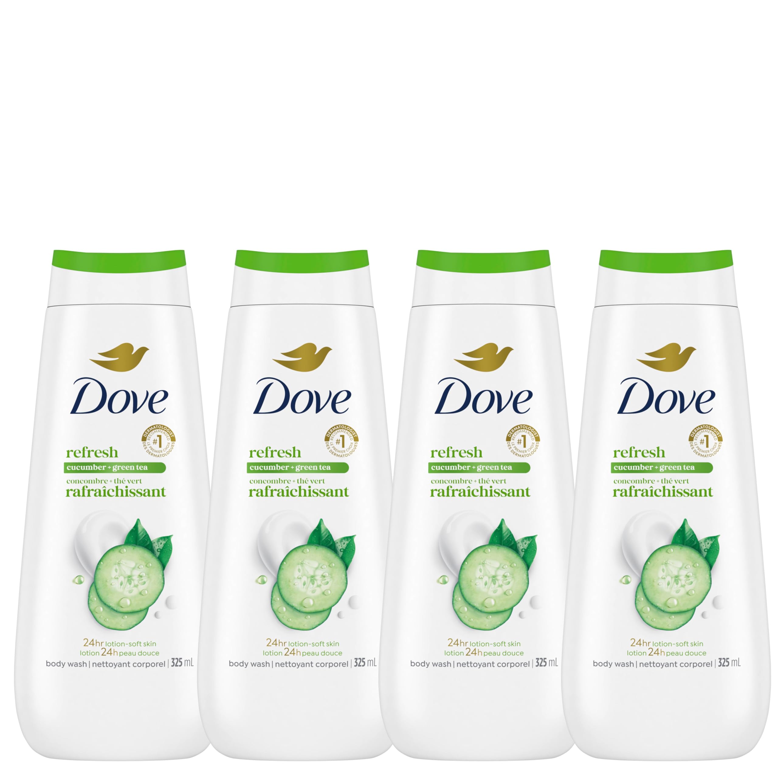 Dove Refresh Body Wash Cucumber & Green Tea 24H Freshness, 325mL, 4-Pack 🍁 All In One Marketplace Canada