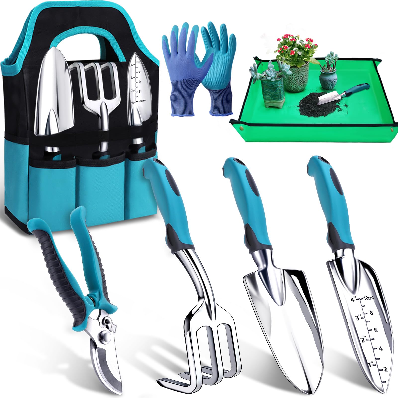 Kynup Gardening Tools 7-Piece, Heavy Duty Garden Tools Set with Non-Slip Ergonomic Handle, Repotting Mat, Rust-Proof, Gardening Hand Tools with Handbags and Gloves, Gardening Gifts for Women and Men 🍁 All In One Marketplace Canada