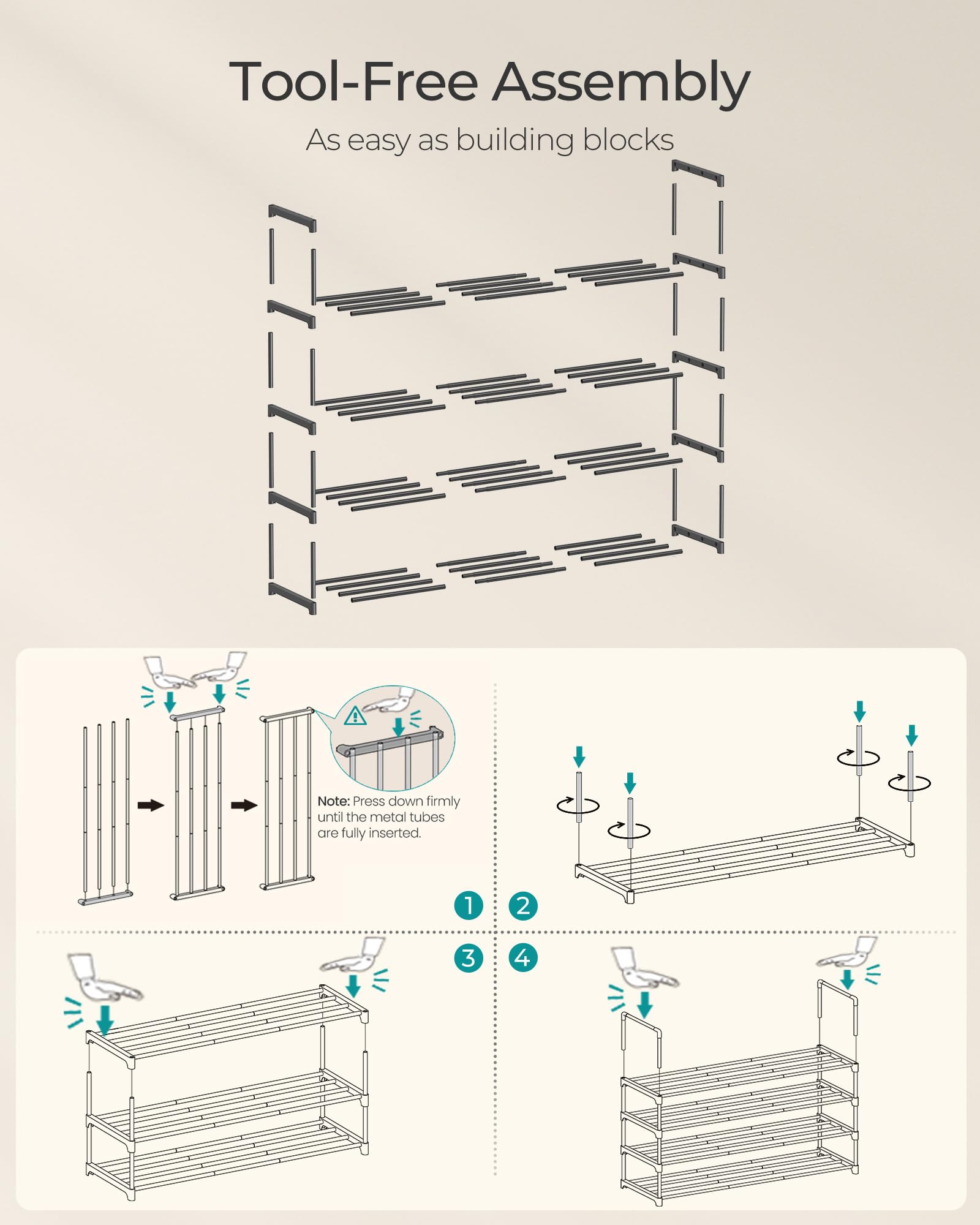 SONGMICS Shoe Rack, 4-Tier Shoe Organizer, Sturdy Storage Shelf, Upright or Upside Down, for 20-25 Pairs, Stackable, for Entryway, 30 x 92 x 75 cm, Black ULSA14BK 🍁 All In One Marketplace Canada