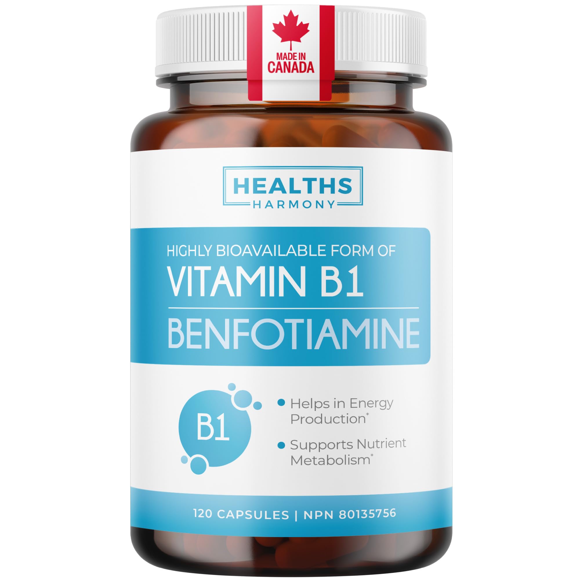 Vitamin B1 Benfotiamine 100mg - High Absorption Energy & Metabolism Support - Highly Bioavailable Thiamine B1 Supplement to Support Energy Production & Metabolism - Made in Canada, Non-GMO - 120 Ct 🍁 All In One Marketplace Canada