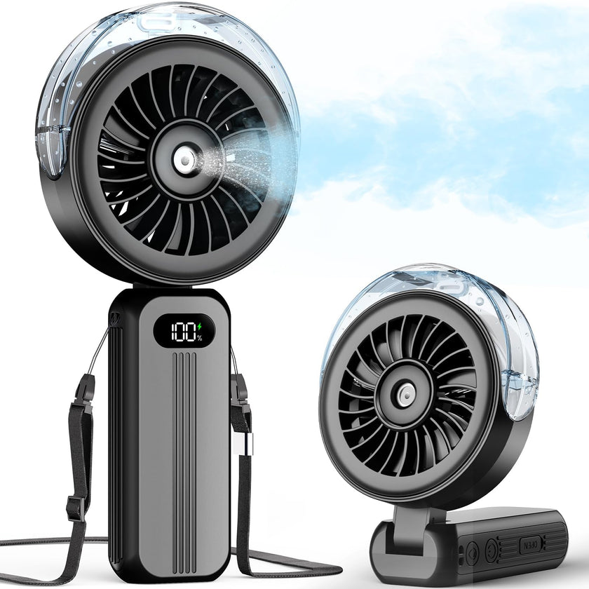 Otlonpe Handheld Misting Fan Portable, Powerful 4 High Speeds Rechargeable Small Hand Held Fan Water Mist, 4000mAh Battery Operated, Foldable, Lanyard, Personal Cooling for Travel (BLACK) 🍁 All In One Marketplace Canada